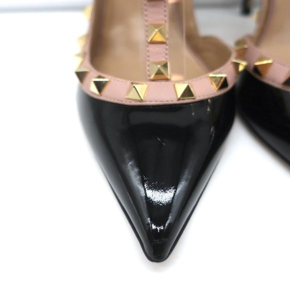 VALENTINO ROCKSTUD CAGED SLINGBACK PUMPS BLACK PATENT & POUDRE LEATHER SIZE 39 - Picture 4 of 12